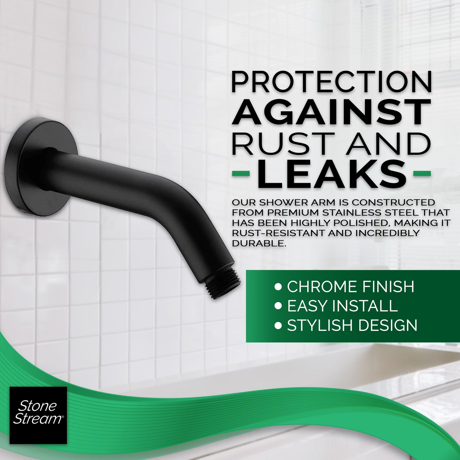 Brusearrm til vægmontering - Mat sort - 1/2" gevind