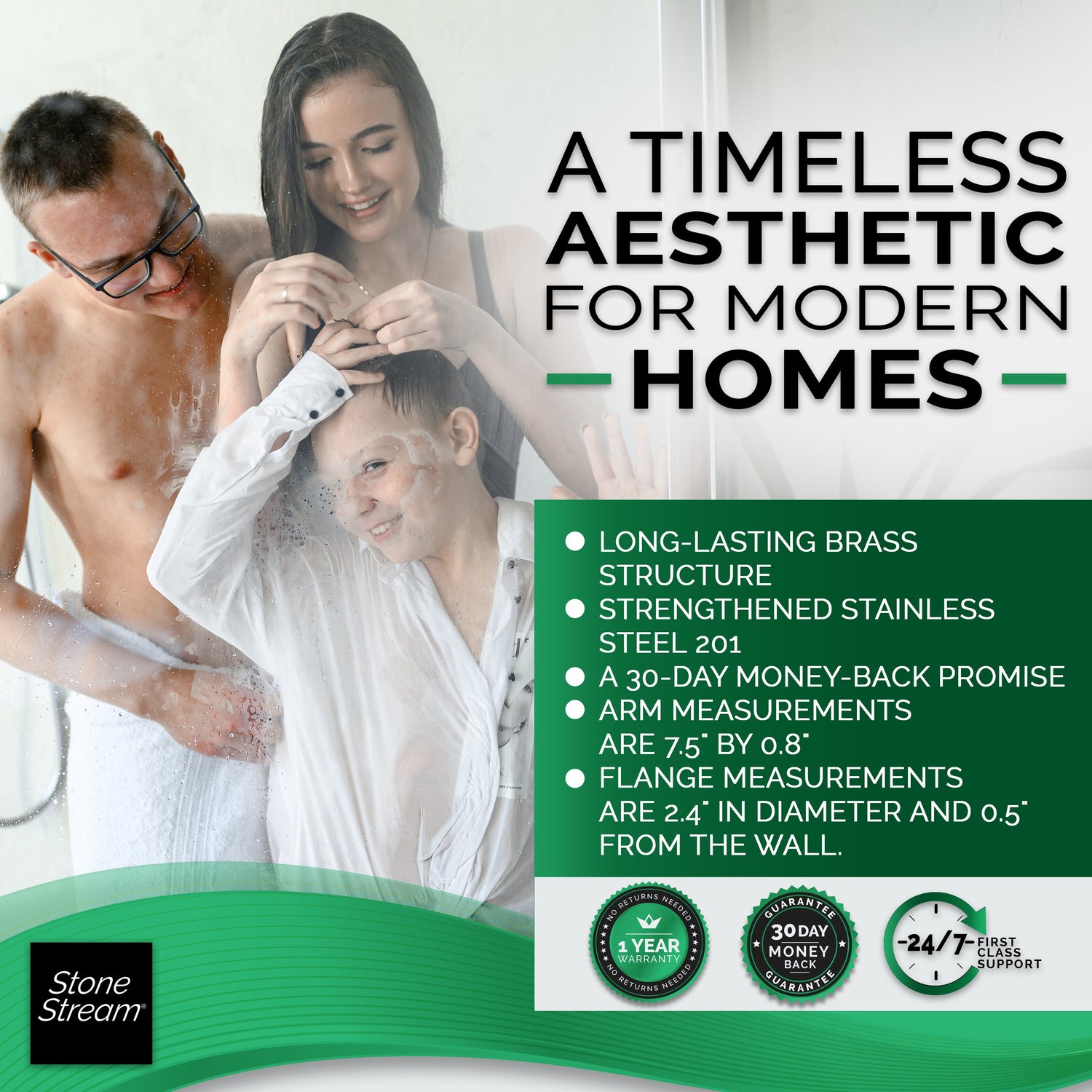 Brusearrm til vægmontering - Mat sort - 1/2" gevind