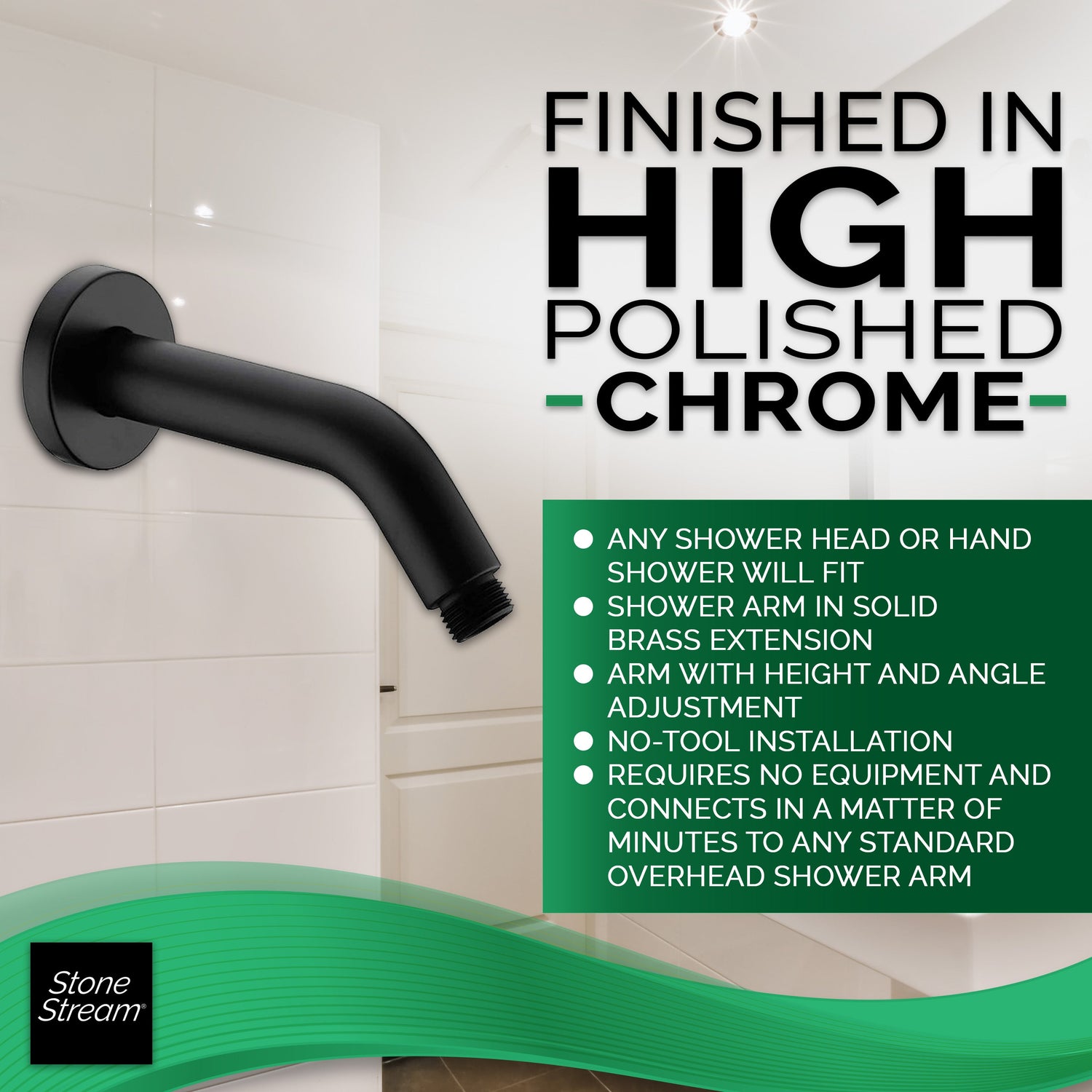 Brusearrm til vægmontering - Mat sort - 1/2" gevind