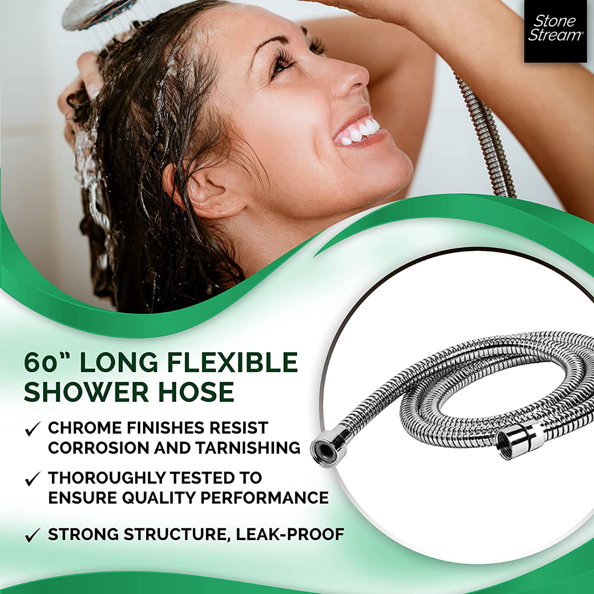 Håndbruser 1,5 m bruseslange - Krom