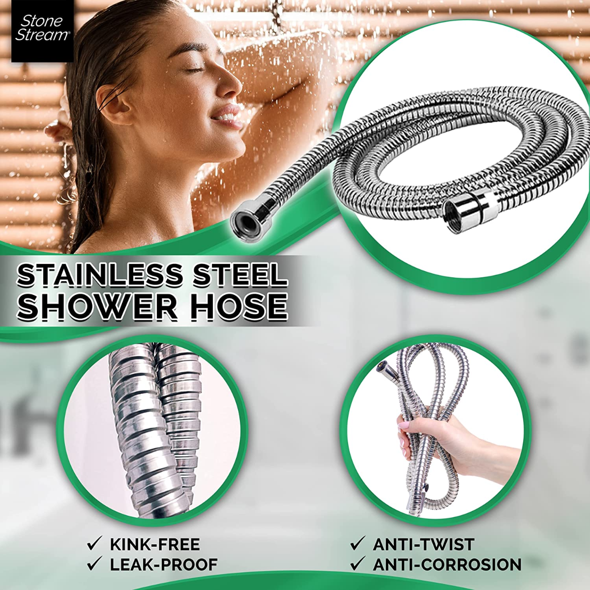 Håndbruser 1,5 m bruseslange - Krom