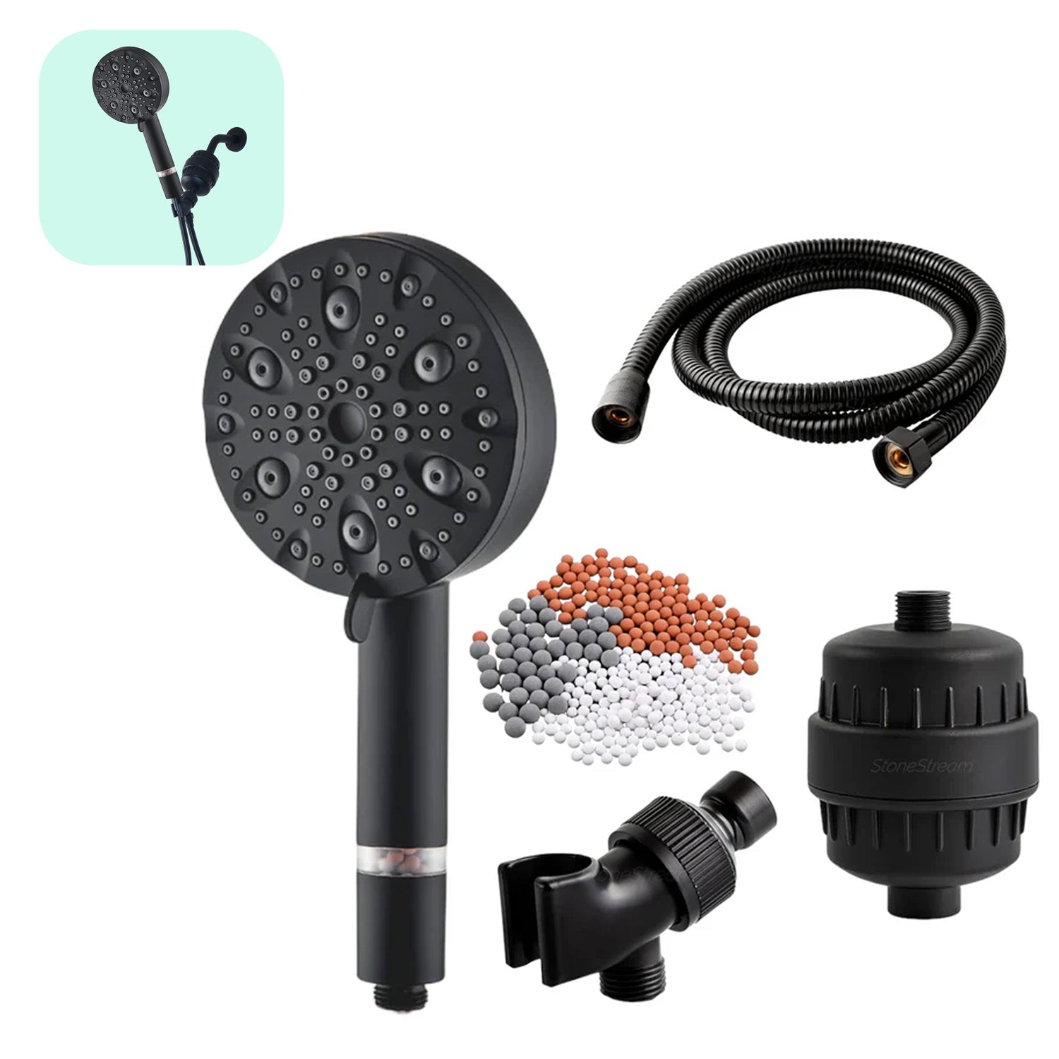 Ecolux højtryks-brusehoved med 9 funktioner (med filter)