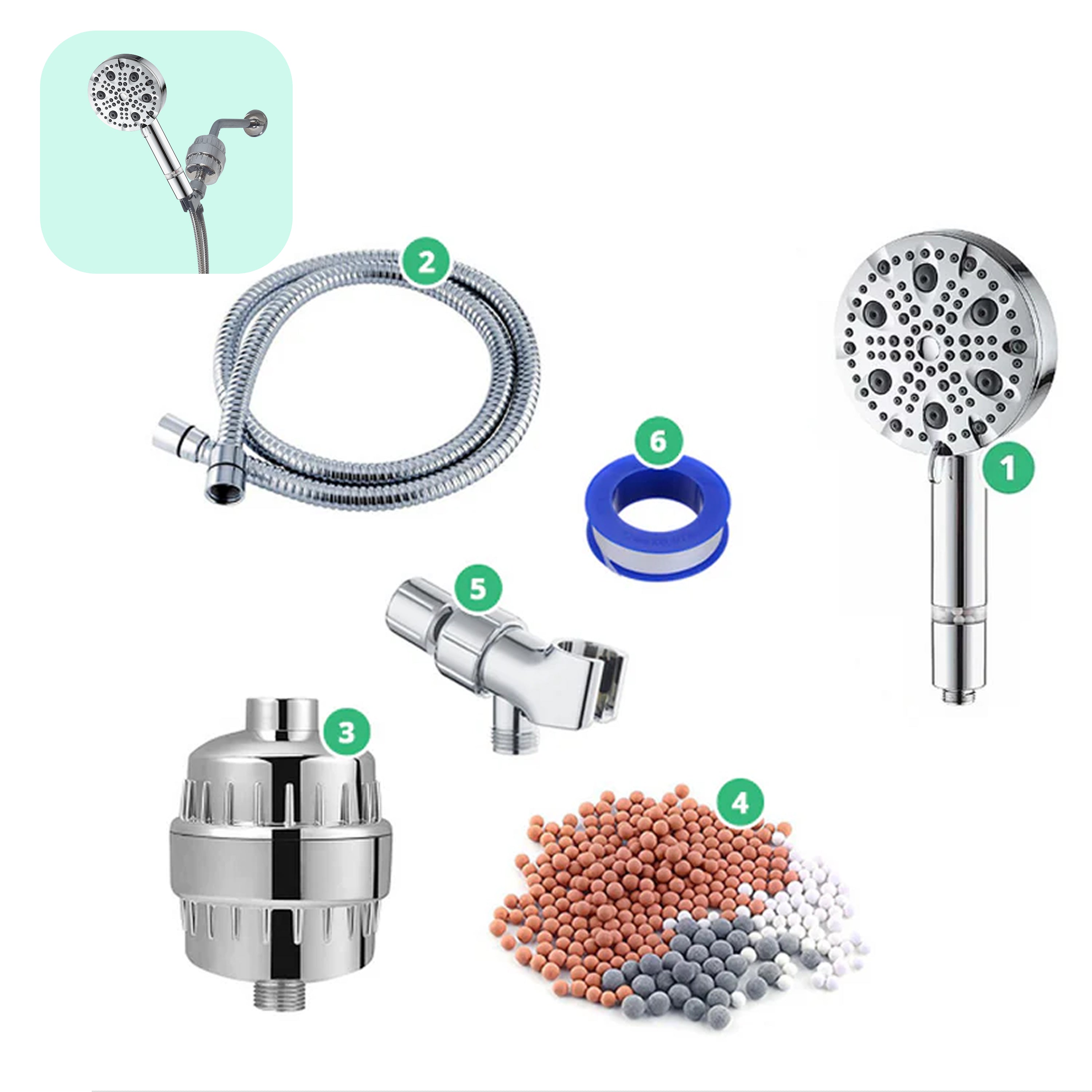 Ecolux 9 Mode High Pressure Bruser Head (Filtreret)