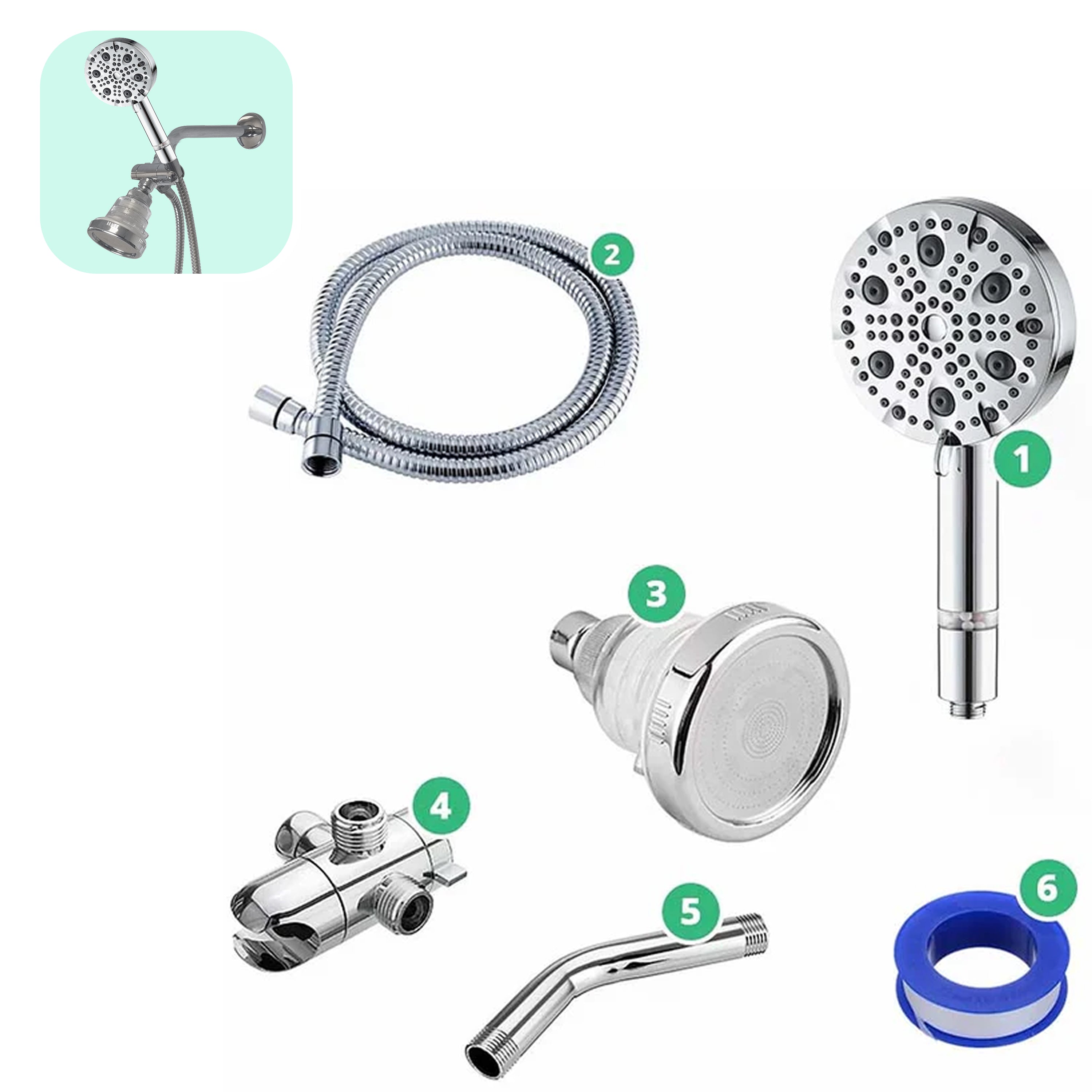 Ecolux 9 Mode High Pressure Bruser Head (Filtreret)