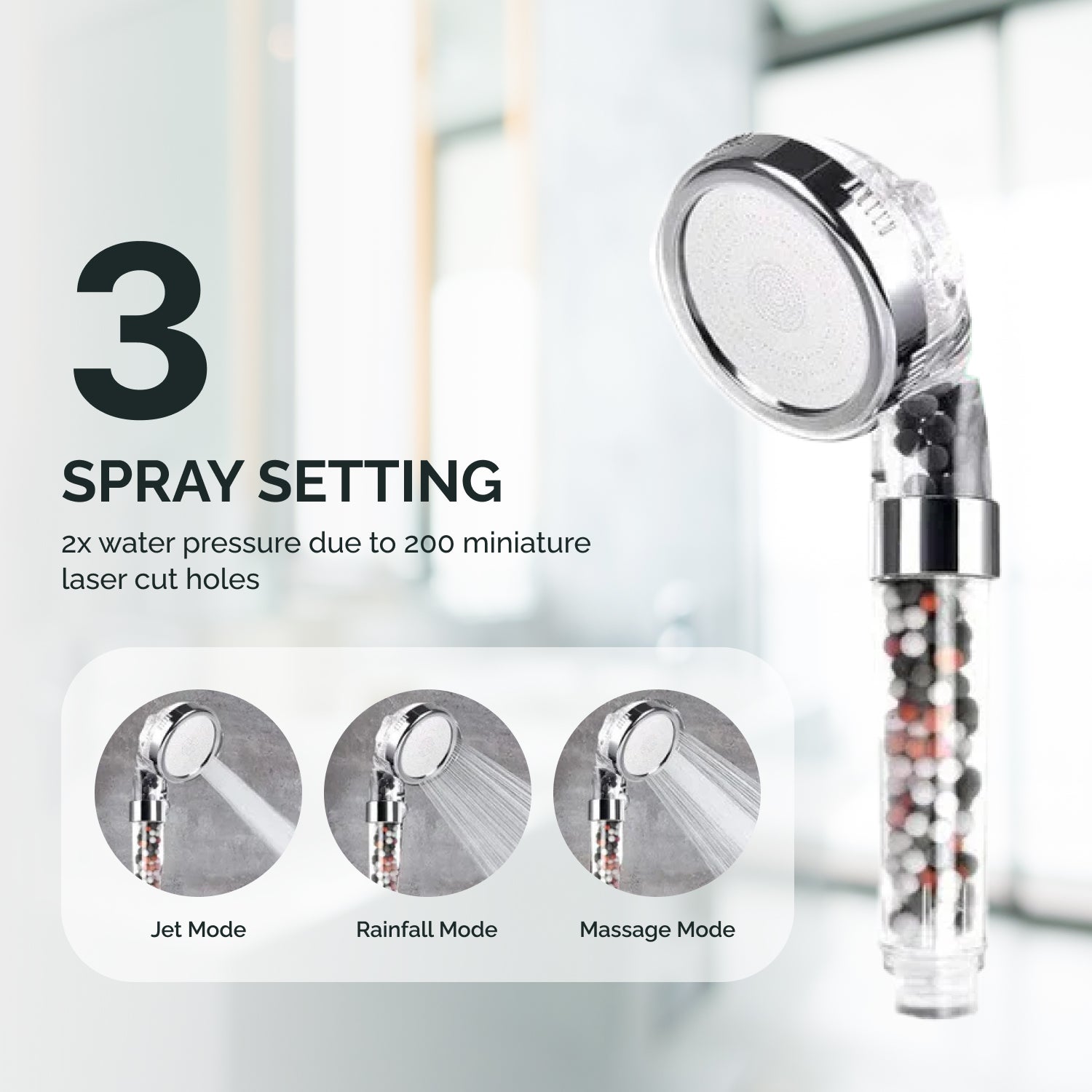 Filtreret ionisk Ecopower-brusehoved til elbruser