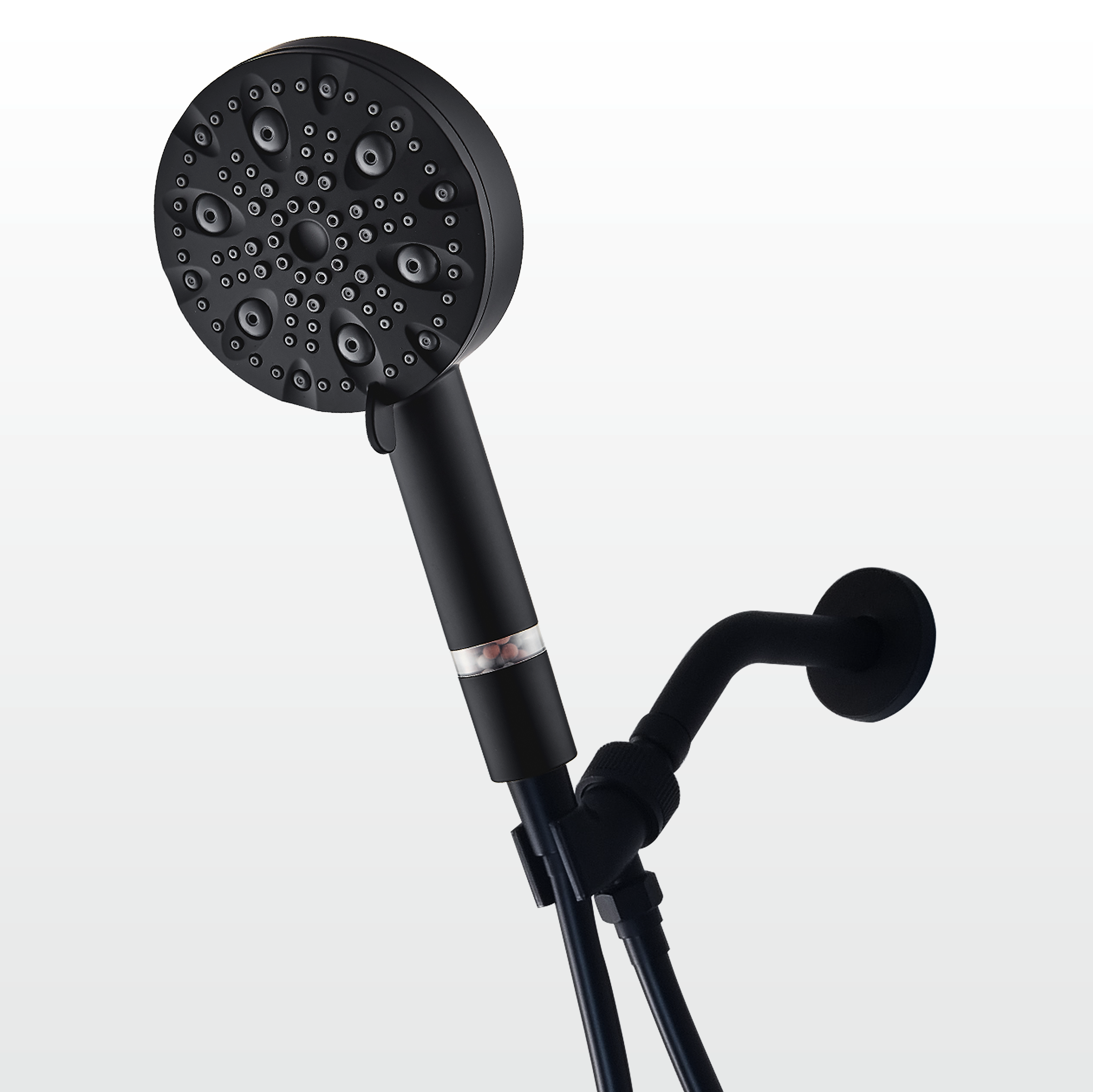 EcoLux Brusehoved i Sort Rustfrit Stål med 9 Indstillinger + Vægadapter-sæt