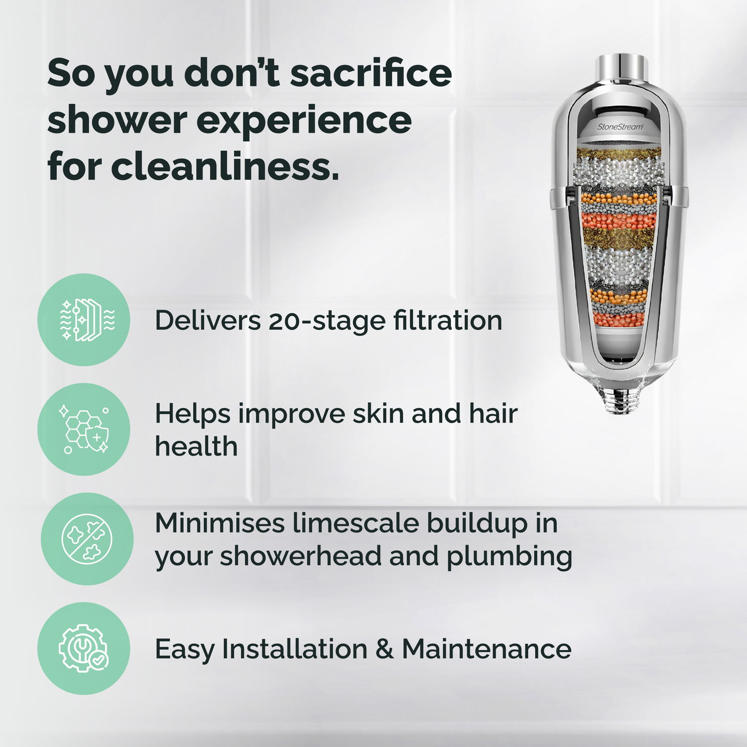 Avanceret brusefilter til hårdt vand