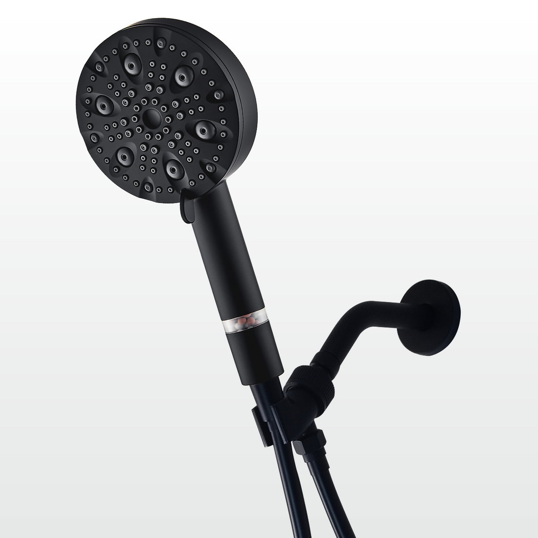 EcoLux 9-mode Black Stainless Steel Shower Head + Wall Adapter Kit