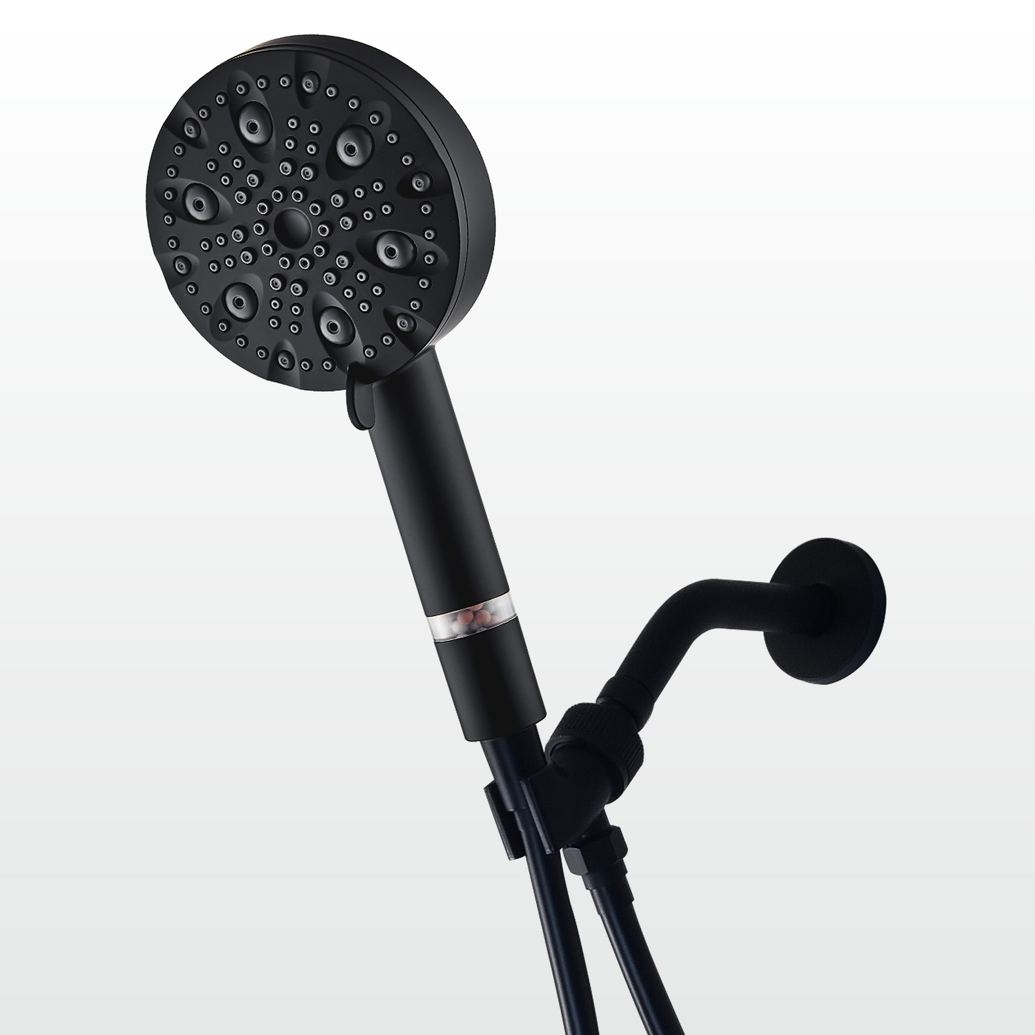 EcoLux Brusehoved i Sort Rustfrit Stål med 9 Indstillinger + Vægadapter-sæt