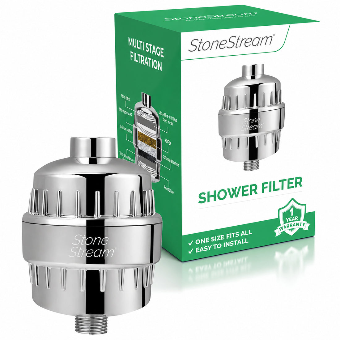 StoneStream brusehoved med filter mod hårdt vand