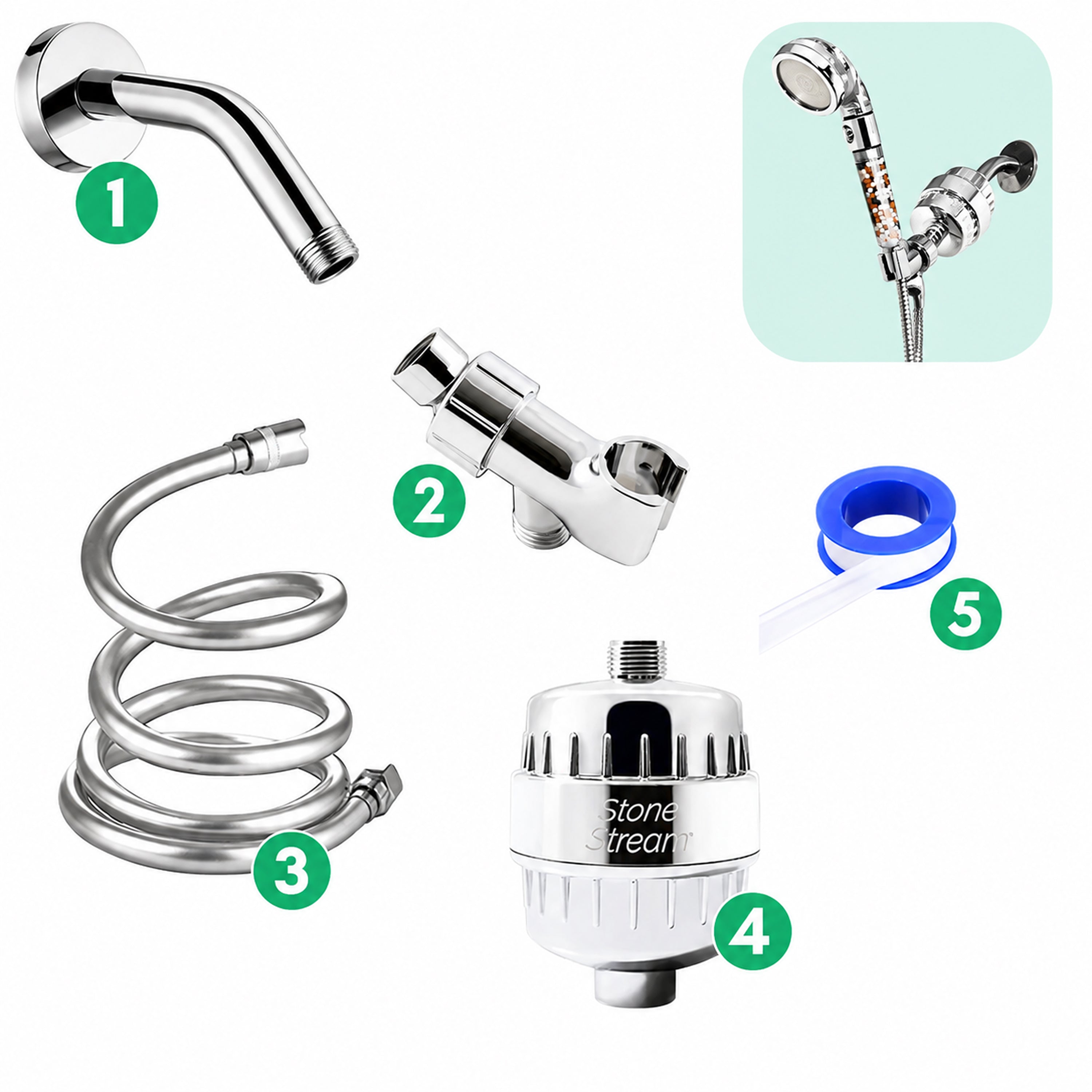 Kit de douche filtration eau dure - Chrome